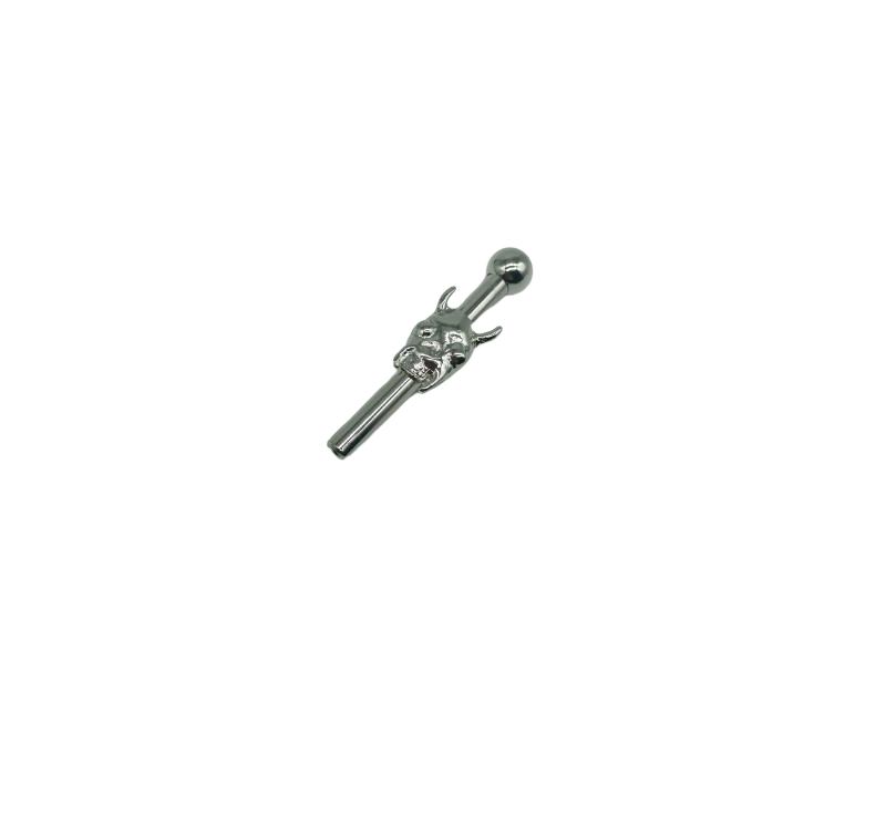 luxury sniffer snorter tube with large devil face, silver coloured