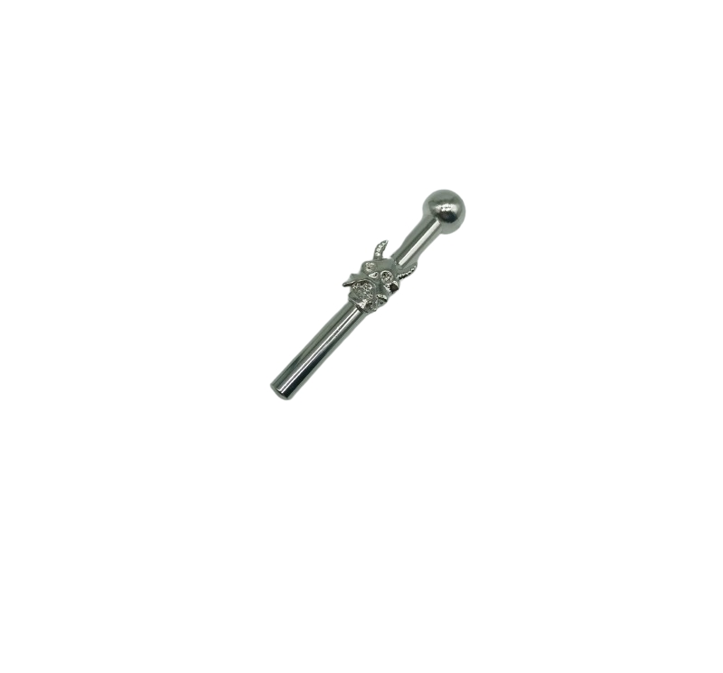 luxury snorter tube with small devil face, silver coloured