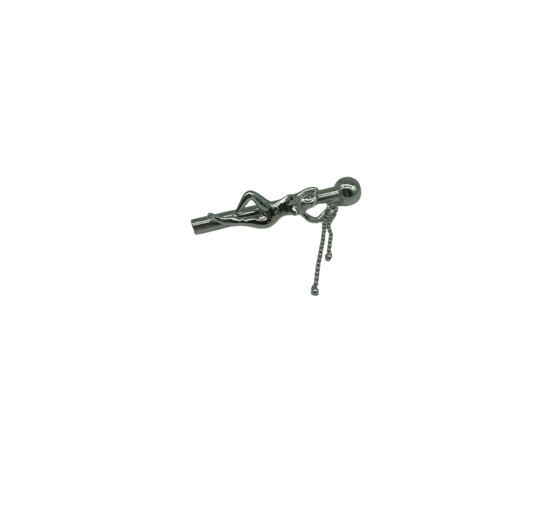 luxury sniffer tube with woman and chain, silver coloured