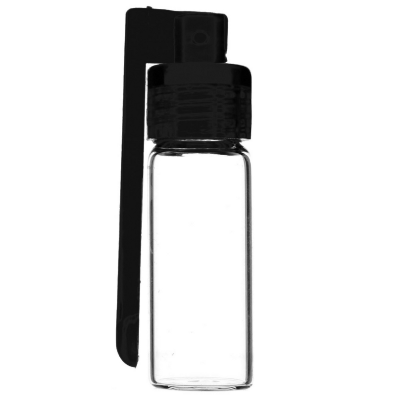 large clear glass bottle with side spoon black