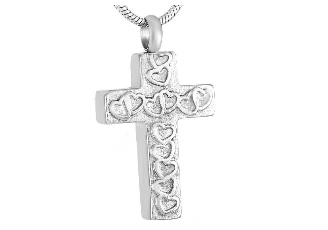ashes jewellery stainless steel cross with hearts necklace memorial urn
