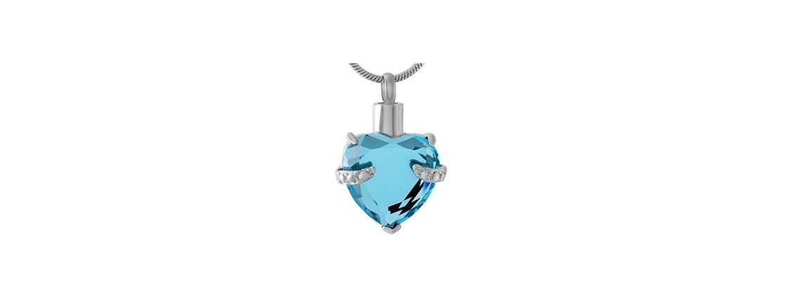ashes jewellery stainless steel light blue heart necklace memorial urn