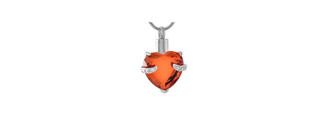 ashes jewellery stainless steel orange heart necklace memorial urn