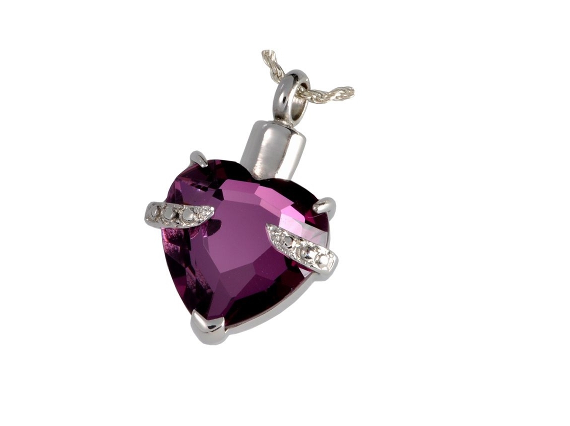 ashes jewellery stainless steel purple heart necklace memorial urn