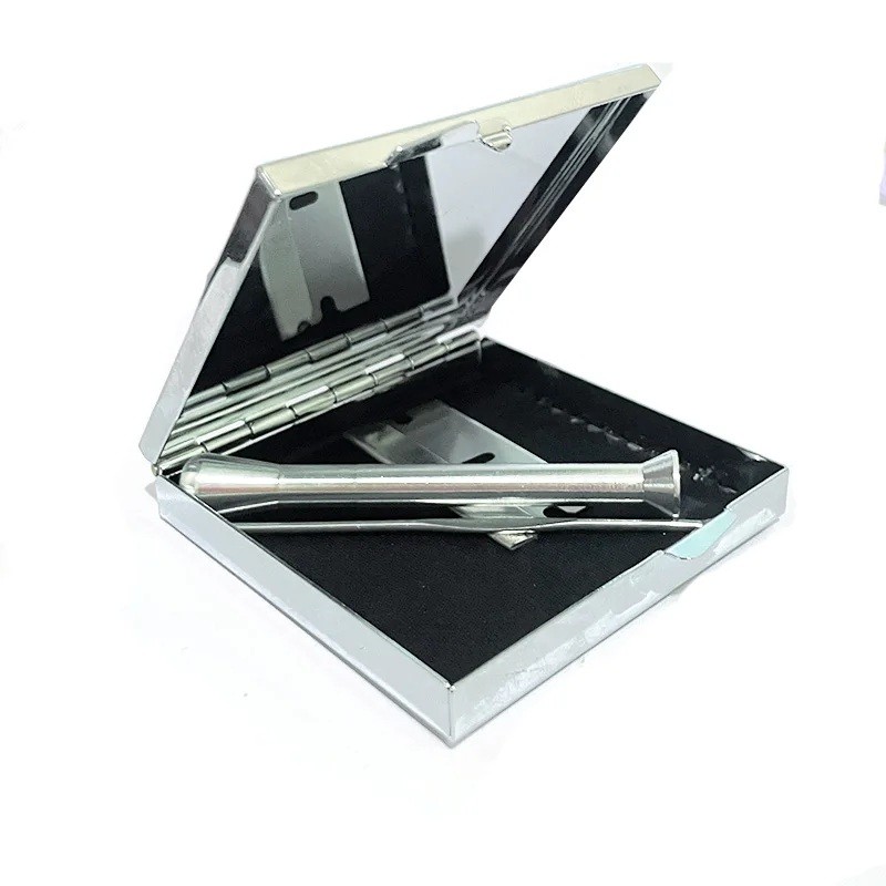 Deluxe Silver snuff snorter box kit 