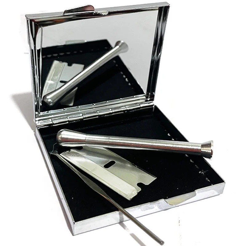 Deluxe Silver snuff snorter box kit 