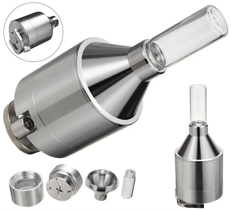 Powder grinder mill with glass bottle vial