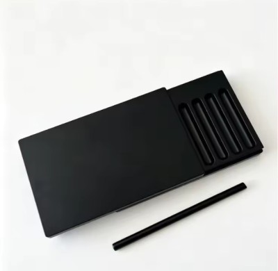 black snuff box kit 7 grooves compartments with quick release tube