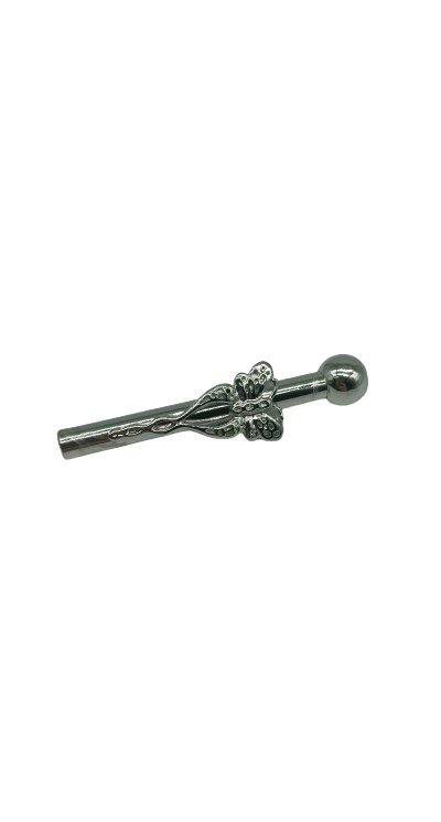 luxury snorter sniffer tube with butterfly, silver coloured