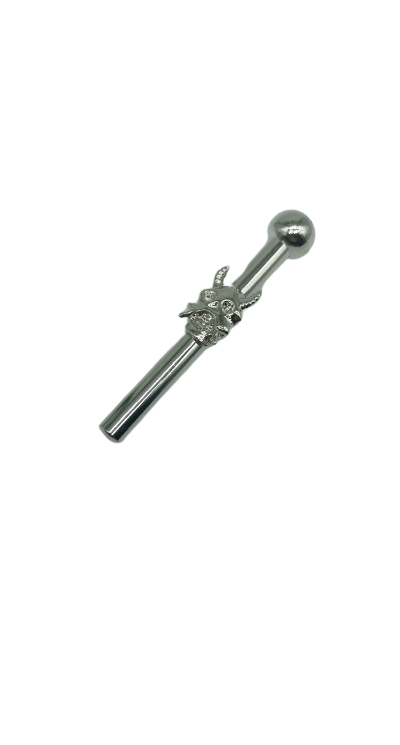 luxury snorter tube with small devil face, silver coloured