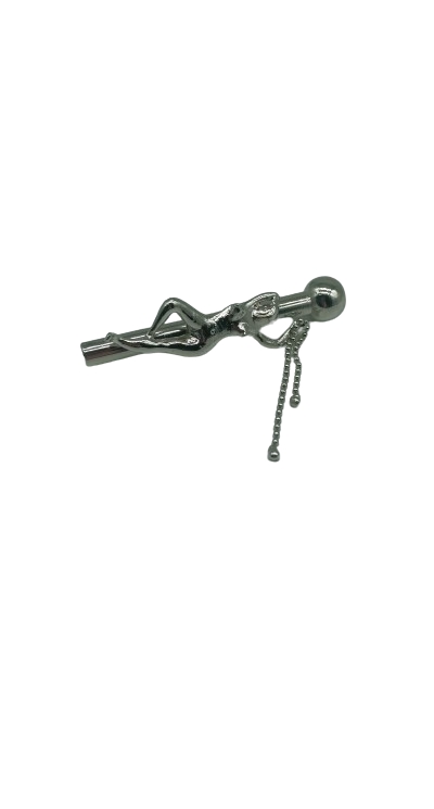luxury sniffer tube with woman and chain, silver coloured