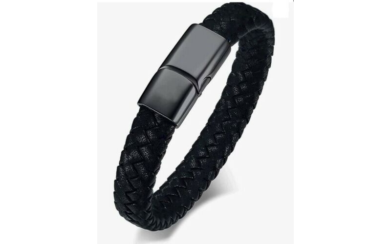 ashes jewellery men's black leather 22 cm bracelet memorial urn