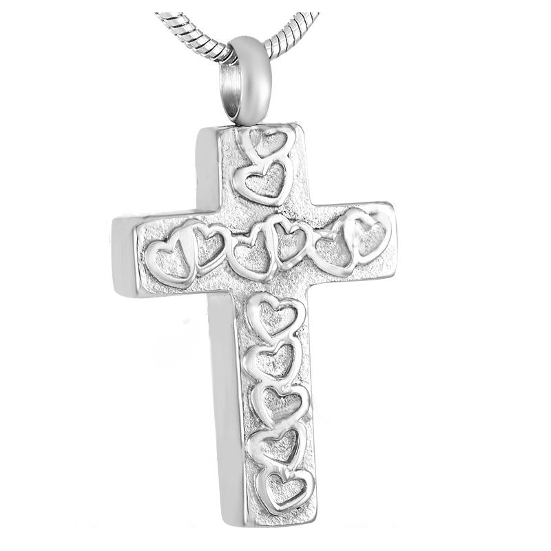 ashes jewellery stainless steel cross with hearts necklace memorial urn