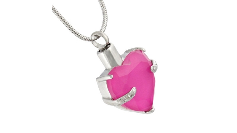 ashes jewellery stainless steel bright pink heart necklace memorial urn