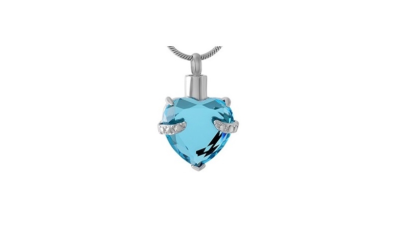 ashes jewellery stainless steel light blue heart necklace memorial urn