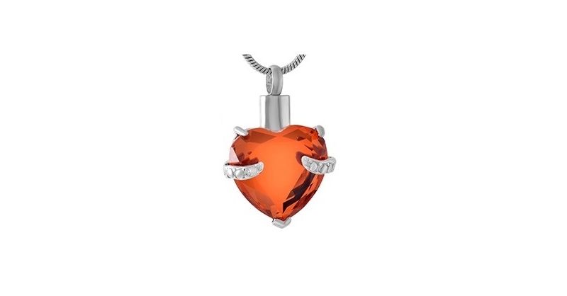 ashes jewellery stainless steel orange heart necklace memorial urn