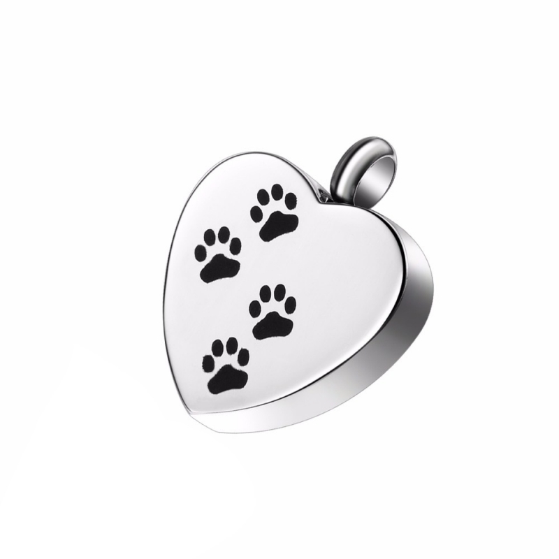 ashes jewellery stainless steel paw print heart pet dog cat necklace memorial urn